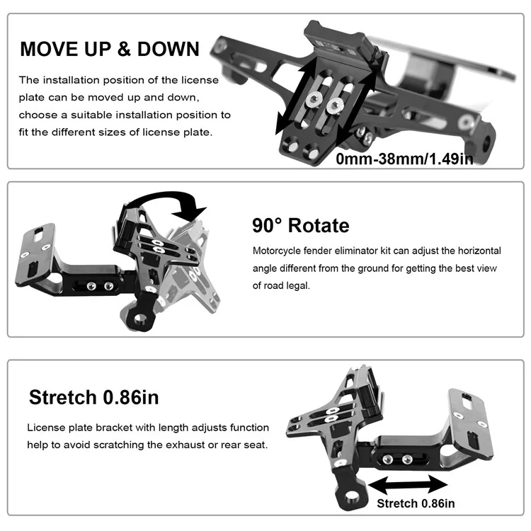 CNC-Aluminium-Legierung Verstellbare Motorrad-Kennzeichenhalterung mit LED-Rückleuchten-Kit