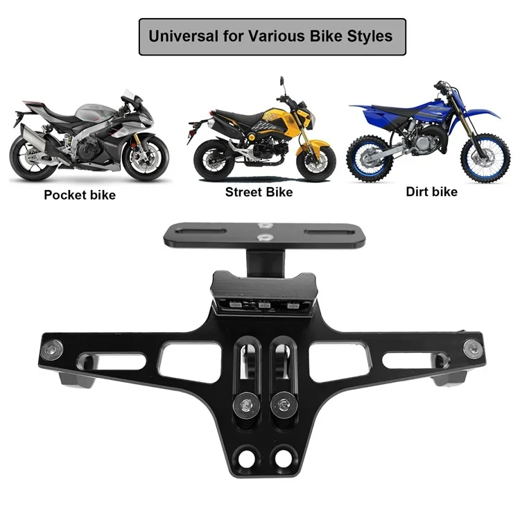 CNC-Aluminium-Legierung Verstellbare Motorrad-Kennzeichenhalterung mit LED-Rückleuchten-Kit