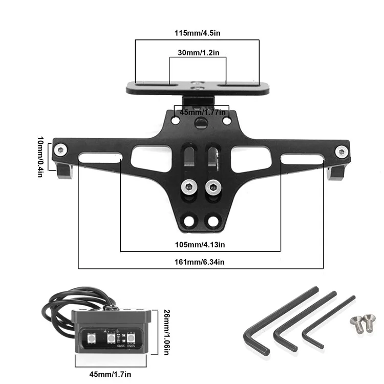 CNC-Aluminium-Legierung Verstellbare Motorrad-Kennzeichenhalterung mit LED-Rückleuchten-Kit