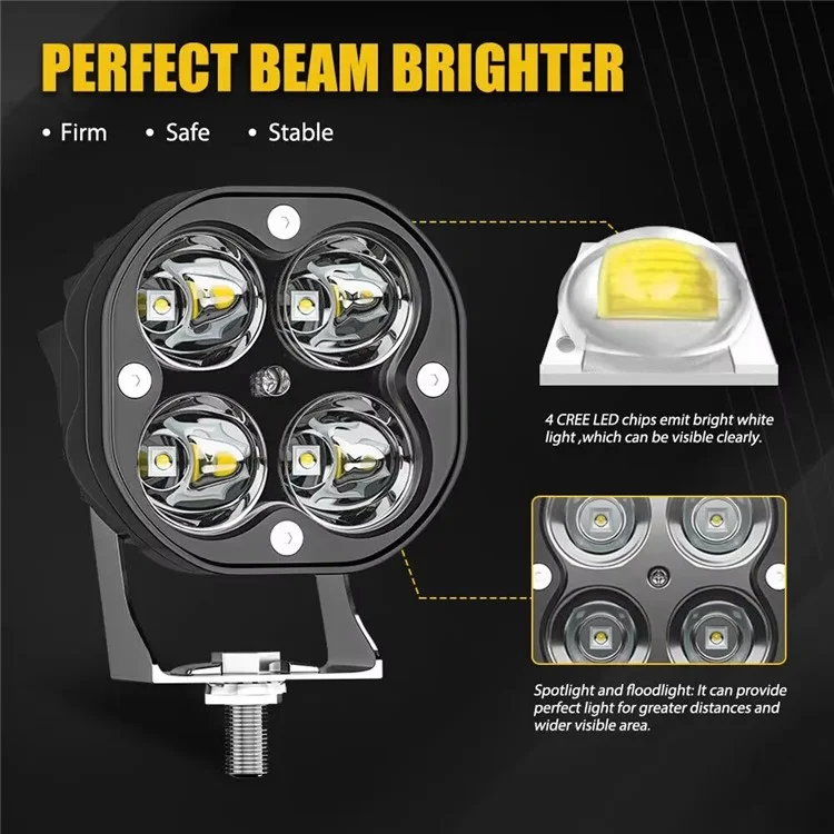 D1 3 Inch 40W Square Spotlight IP67 Waterproof Car LED Work Light 12V / 24V Off Road Fog Lamp - White Light