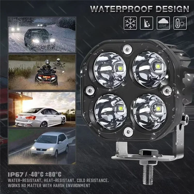 D1 3 Inch 40W Square Spotlight IP67 Waterproof Car LED Work Light 12V / 24V Off Road Fog Lamp - White Light