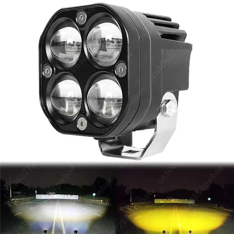 D2 30W Quadratischer Scheinwerfer Gelb und Weiß Zweifarbige Motorrad-LED-Arbeitsleuchte 12V / 24V Off-Road Nebelscheinwerfer