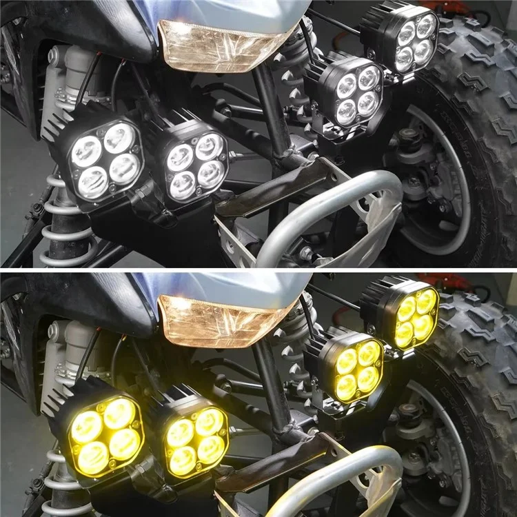 D2 30W Quadratischer Scheinwerfer Gelb und Weiß Zweifarbige Motorrad-LED-Arbeitsleuchte 12V / 24V Off-Road Nebelscheinwerfer