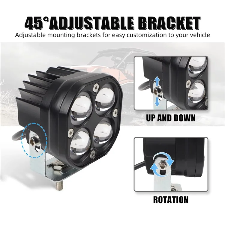 D2 30W Quadratischer Scheinwerfer Gelb und Weiß Zweifarbige Motorrad-LED-Arbeitsleuchte 12V / 24V Off-Road Nebelscheinwerfer
