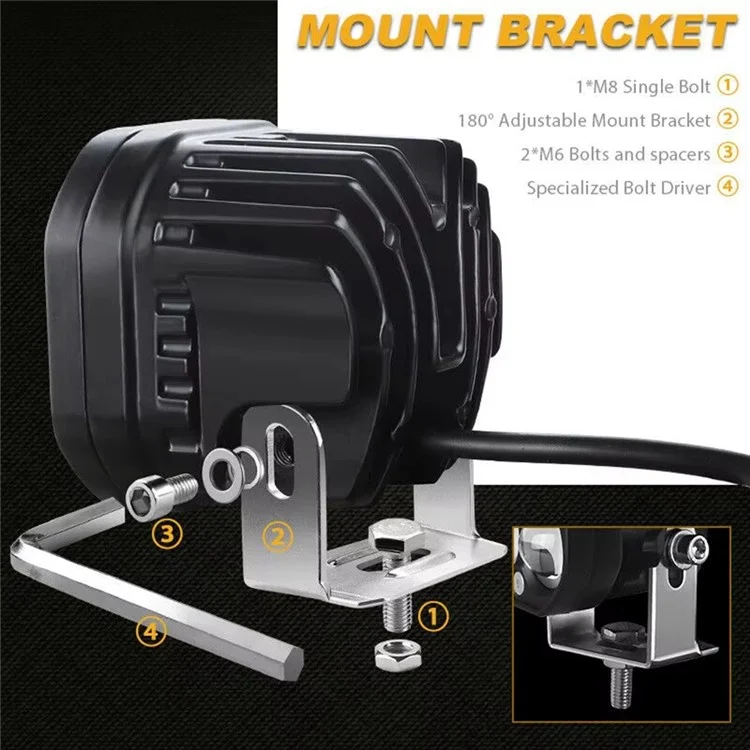 D2 30W Quadratischer Scheinwerfer Gelb und Weiß Zweifarbige Motorrad-LED-Arbeitsleuchte 12V / 24V Off-Road Nebelscheinwerfer