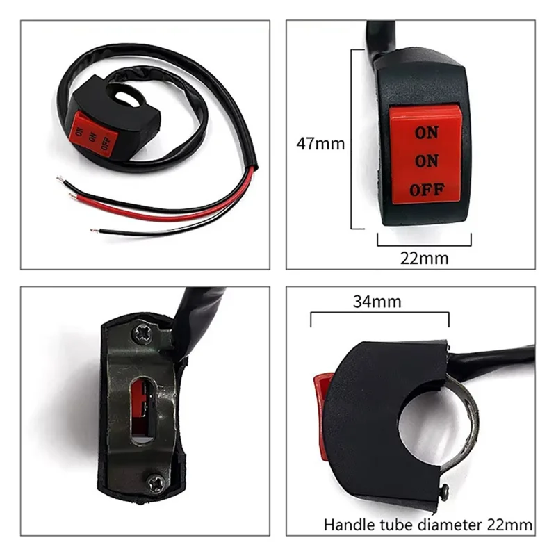 Universal Motorcycle Handlebar LED Light Switch 3 Wires Headlight On / Off Control Button