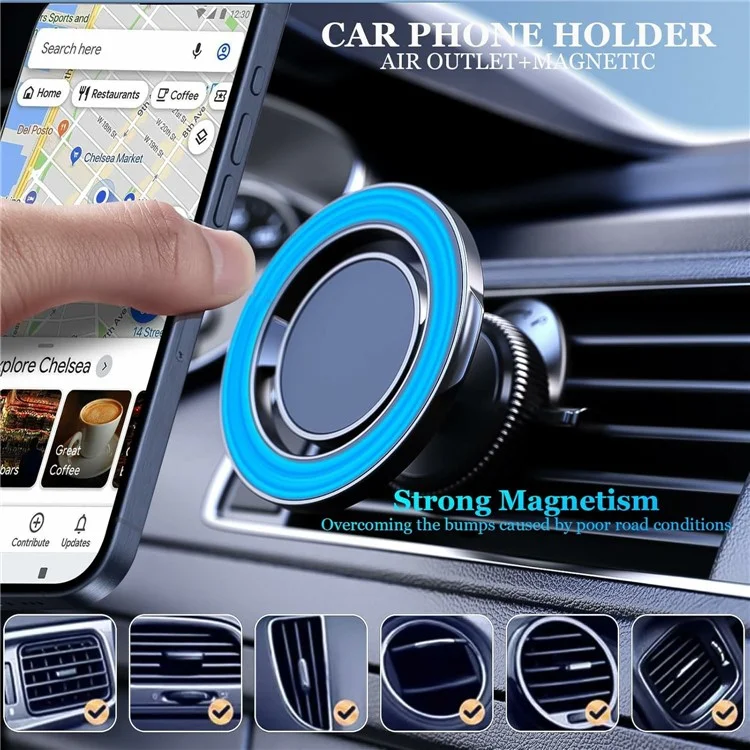 KM-H732 Air Vent Car Phone Holder 360° Rotatable Magnetic Mount Foldable Bracket