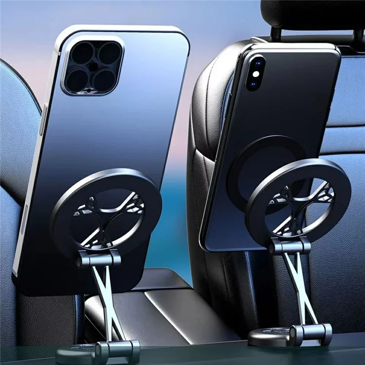 Car Phone Holder 360 Degree Rotating Magnetic Mount Metal Navigation Stand - Black