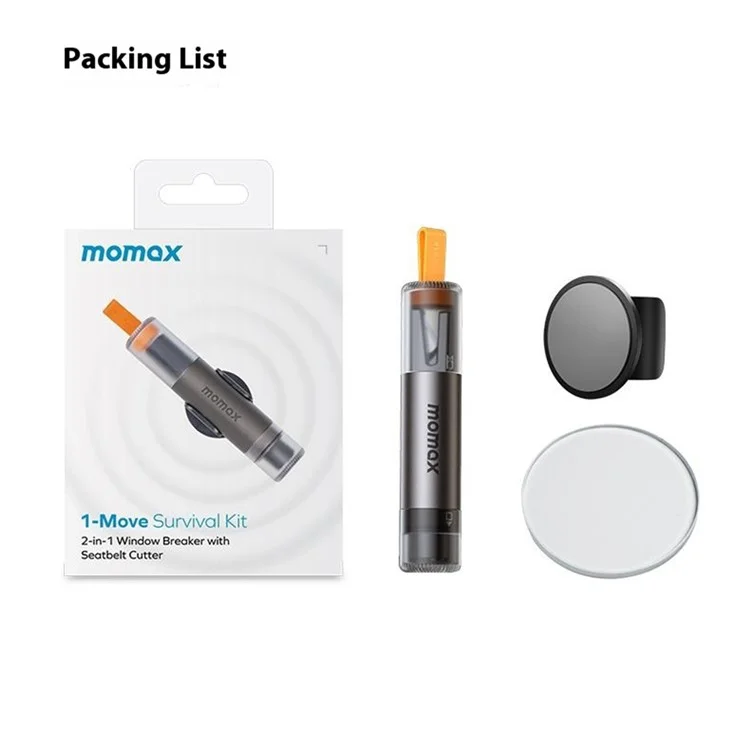 MOMAX 1-Move 2 In 1 Window Breaker Seatbelt Cutter High Strength Tungsten Steel Emergency Escape Tool