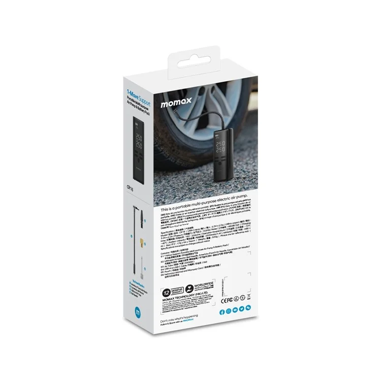 MOMAX 1-Move Support Smart Wireless Air Pump 150 PSI High Pressure Portable Compressor