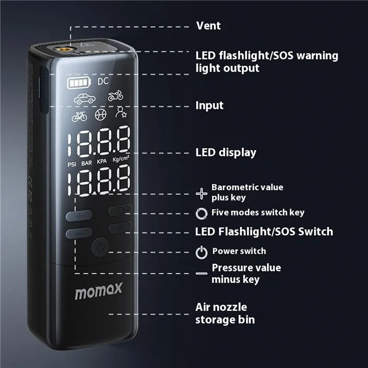 MOMAX 1-Move Support Smart Wireless Air Pump 150 PSI High Pressure Portable Compressor