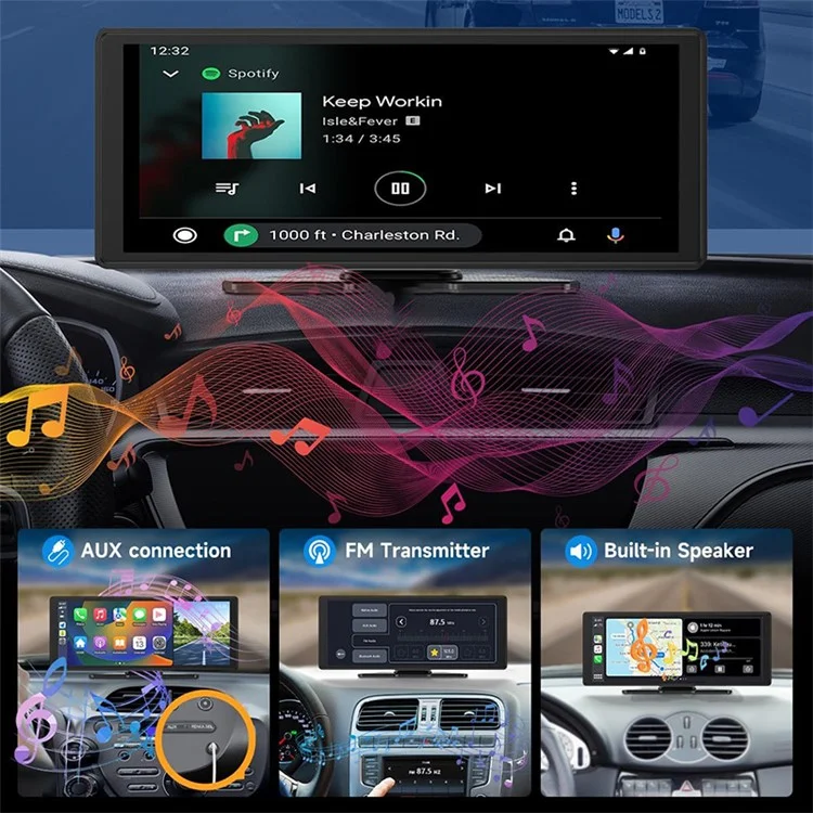 W514A 10.26 Inch Portable CarPlay Screen 1080P Dual Recording AHD Camera Car Dash Cam Reverse Backup Camera System