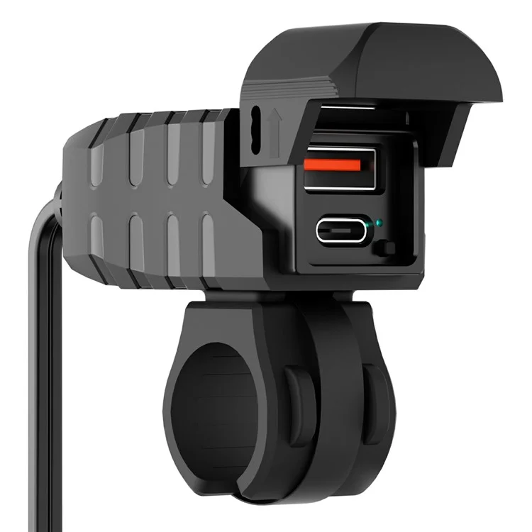 WUPP CS-2100A1 USB A + Type C Dual Port Fast Charging Motorcycle Phone Charger with LED Voltmeter