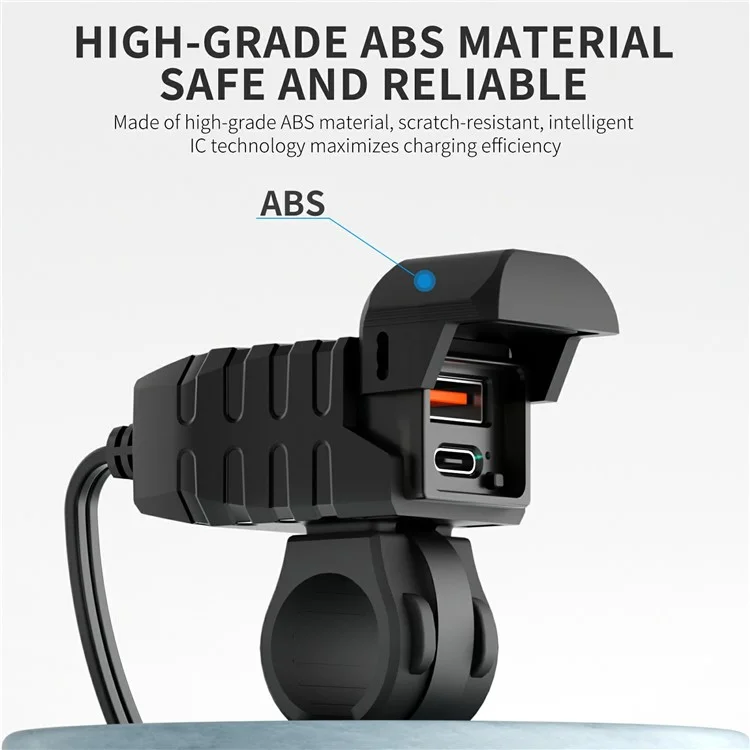 WUPP CS-2100A1 USB A + Type C Dual Port Fast Charging Motorcycle Phone Charger with LED Voltmeter