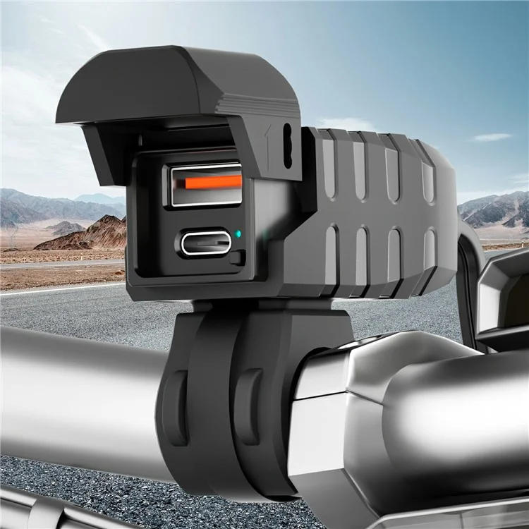 WUPP CS-2100A1 USB A + Type C Dual Port Fast Charging Motorcycle Phone Charger with LED Voltmeter