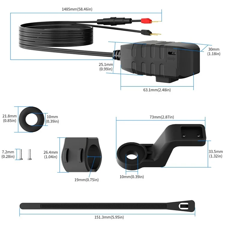 WUPP CS-2100A1 USB A + Type C Dual Port Fast Charging Motorcycle Phone Charger with LED Voltmeter
