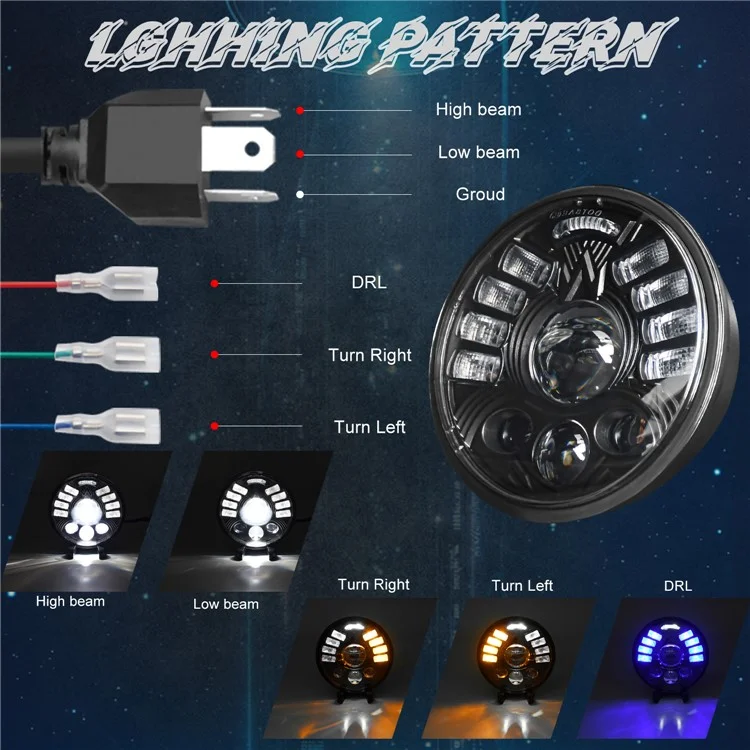 5.75 Inch LED Headlight for Motorcycle Front Lamp High Low Beam with DRL Turn Signal