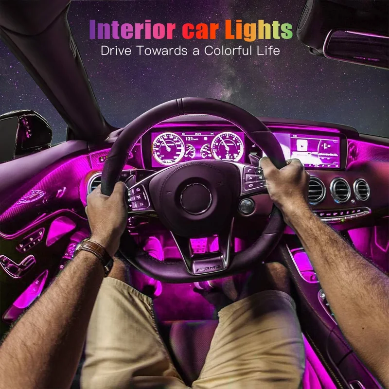 4-in-1 Auto-Innenbeleuchtung App-Steuerung Bluetooth-kompatible LED RGB Musik-Sync Ambiente Beleuchtungs-Set