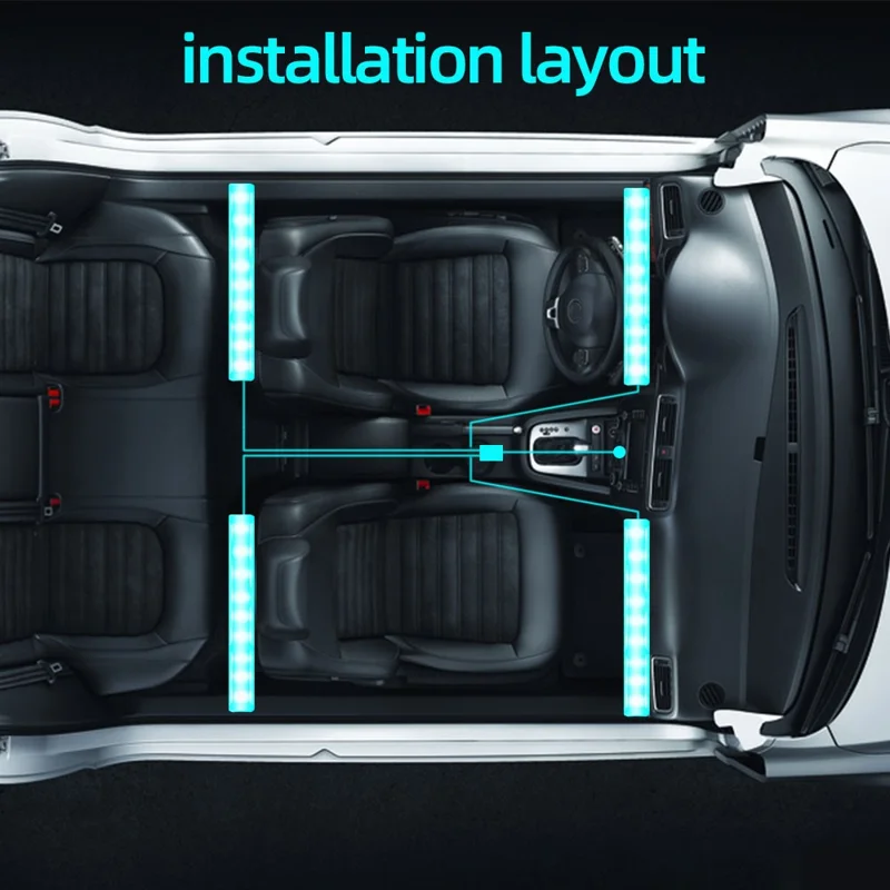 4-in-1 Auto-Innenbeleuchtung App-Steuerung Bluetooth-kompatible LED RGB Musik-Sync Ambiente Beleuchtungs-Set