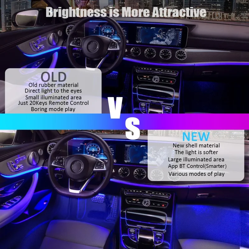 4-in-1 Auto-Innenbeleuchtung App-Steuerung Bluetooth-kompatible LED RGB Musik-Sync Ambiente Beleuchtungs-Set
