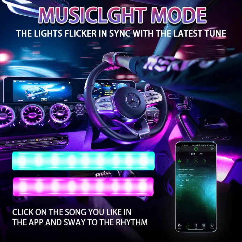 4-in-1 Auto-Innenbeleuchtung App-Steuerung Bluetooth-kompatible LED RGB Musik-Sync Ambiente Beleuchtungs-Set
