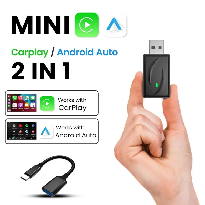 Wireless CarPlay Android Auto 2 in 1 Adapter for Car Navigation USB Dongle - with Type-C Adapter Cable