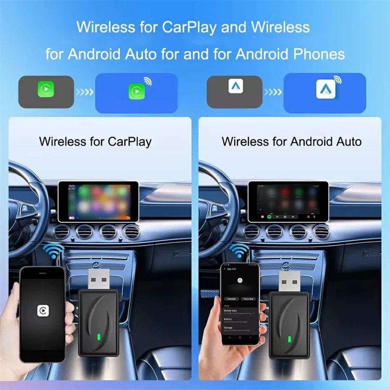 Wireless CarPlay Android Auto 2 in 1 Adapter for Car Navigation USB Dongle - with Type-C Adapter Cable