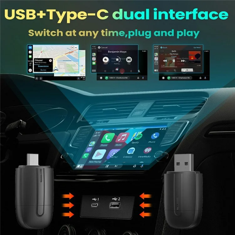 Dualer Kopf 2-in-1 Carplay Android Auto Fahrzeug-Adapter von Kabel auf Drahtlos