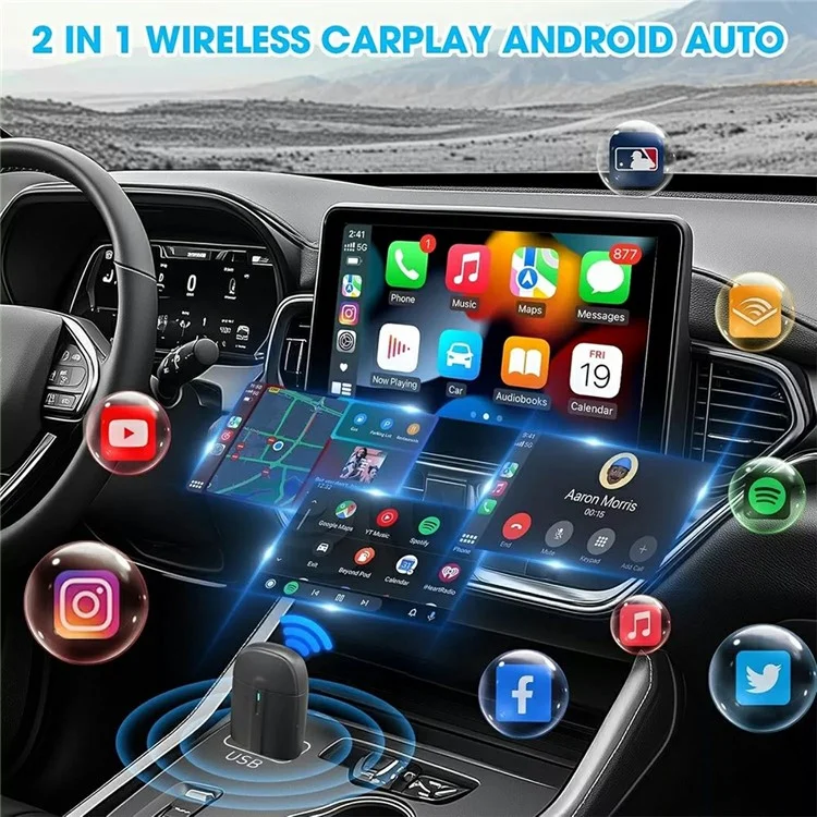 Dualer Kopf 2-in-1 Carplay Android Auto Fahrzeug-Adapter von Kabel auf Drahtlos