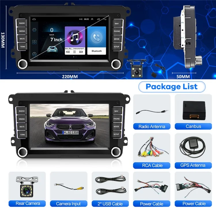 RH5013C Pantalla táctil de 7 pulgadas Android 13 Radio de coche Reproductor multimedia Android Auto CarPlay, 2+32GB