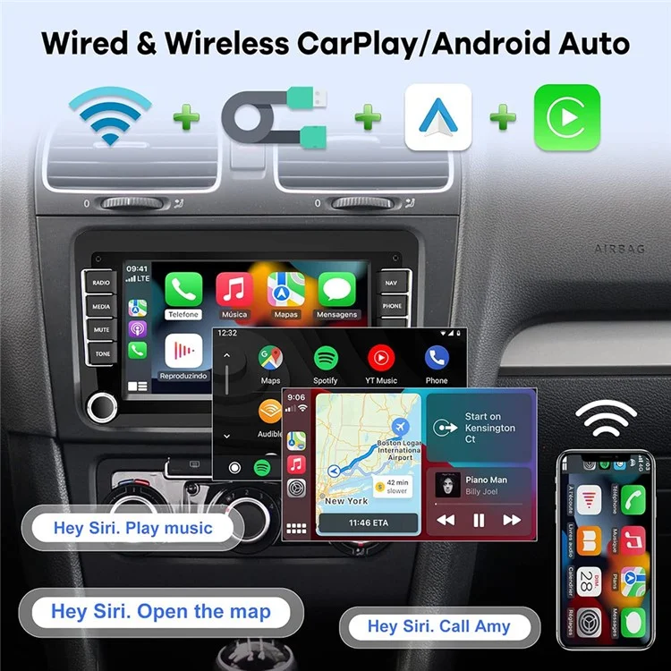 RH5013C Pantalla táctil de 7 pulgadas Android 13 Radio de coche Reproductor multimedia Android Auto CarPlay, 2+32GB