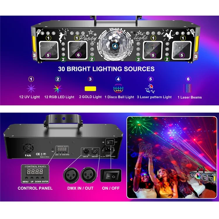 5 In 1 Stage Laser Light 120 Patterns for KTV Bar Party Atmosphere Lamp UV Projection Disco Ball