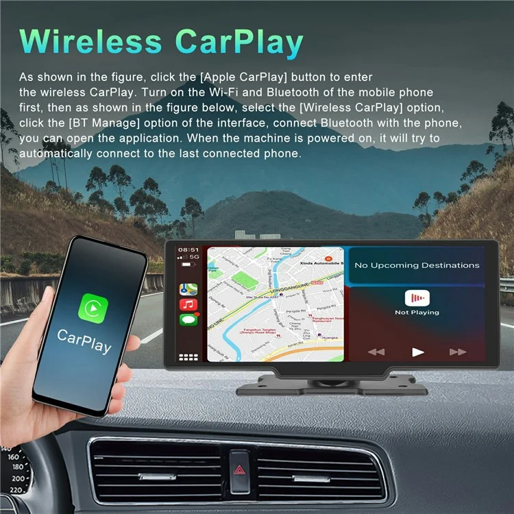 Pantalla táctil para salpicadero de coche de 10,26 pulgadas con CarPlay, Android Auto, transmisor FM y cámara de visión trasera