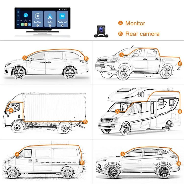 Pantalla táctil para salpicadero de coche de 10,26 pulgadas con CarPlay, Android Auto, transmisor FM y cámara de visión trasera