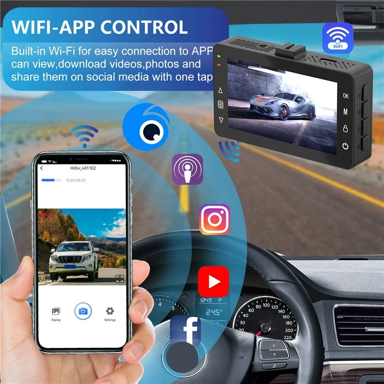 A5 4K Front 2K Rear Car Dash Cam 3 Inch Dual Lens WiFi Smartphone Connection Vehicle Parking Recorder