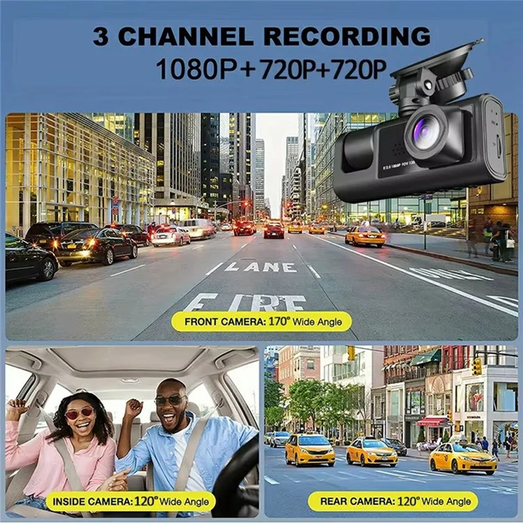 WIFI Car Dash Cam HD 1080P Front / Inside / Rear 3 Lens Car DVR Parking Recorder