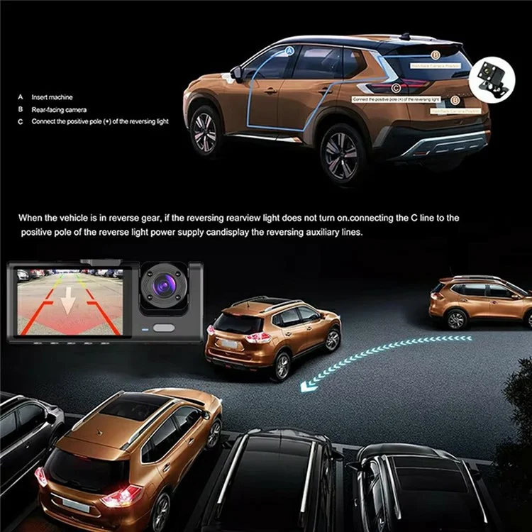 WIFI Car Dash Cam HD 1080P Front / Inside / Rear 3 Lens Car DVR Parking Recorder
