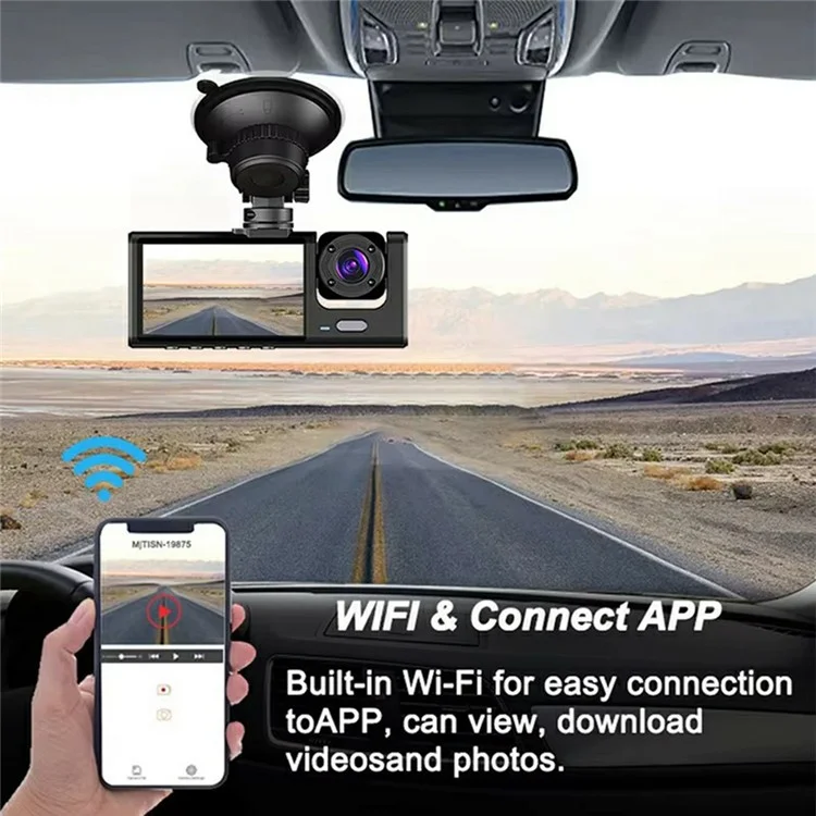 WIFI Car Dash Cam HD 1080P Front / Inside / Rear 3 Lens Car DVR Parking Recorder