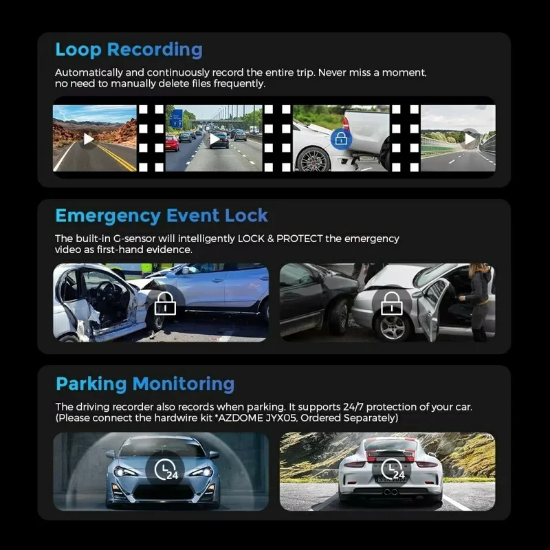 3 Lens 4K Rearview Mirror Dash Cam Interior Recording HD Reverse Camera 2K Front 1080P Inside 1080P Rear