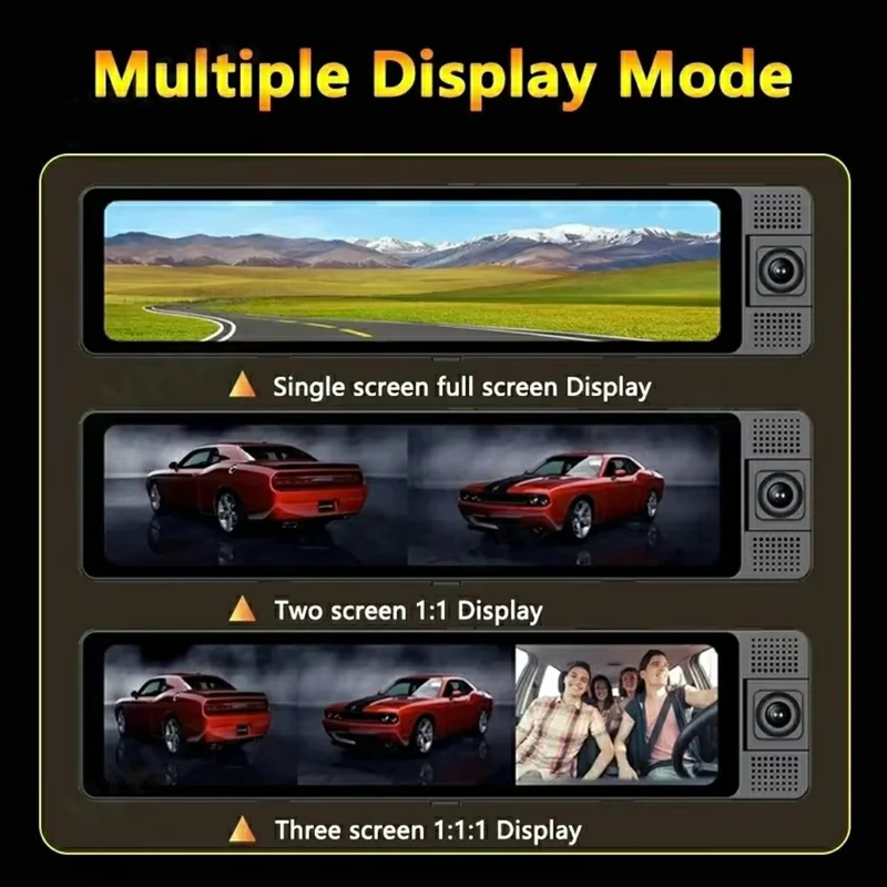 3 Lens 4K Rearview Mirror Dash Cam Interior Recording HD Reverse Camera 2K Front 1080P Inside 1080P Rear