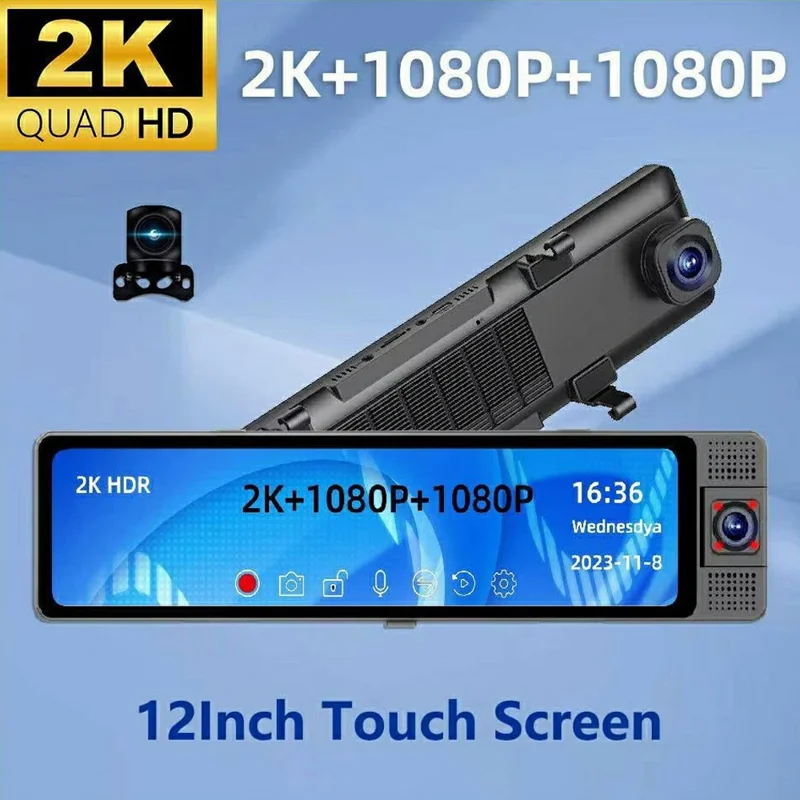 3 Lens 4K Rearview Mirror Dash Cam Interior Recording HD Reverse Camera 2K Front 1080P Inside 1080P Rear