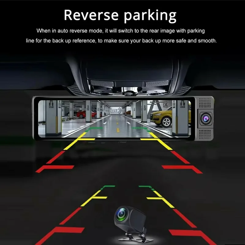 3 Lens 4K Rearview Mirror Dash Cam Interior Recording HD Reverse Camera 2K Front 1080P Inside 1080P Rear