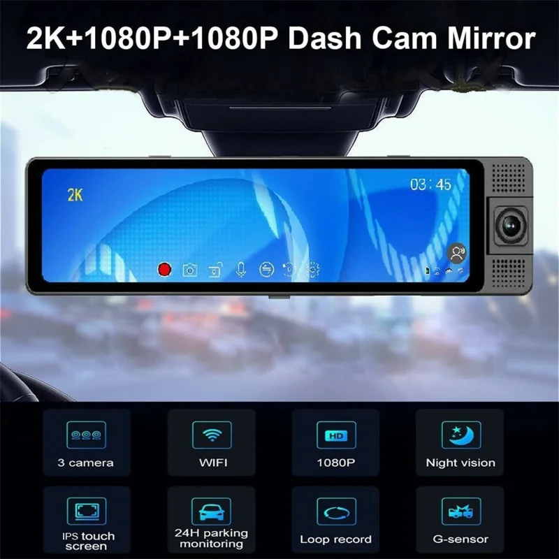 3 Lens 4K Rearview Mirror Dash Cam Interior Recording HD Reverse Camera 2K Front 1080P Inside 1080P Rear