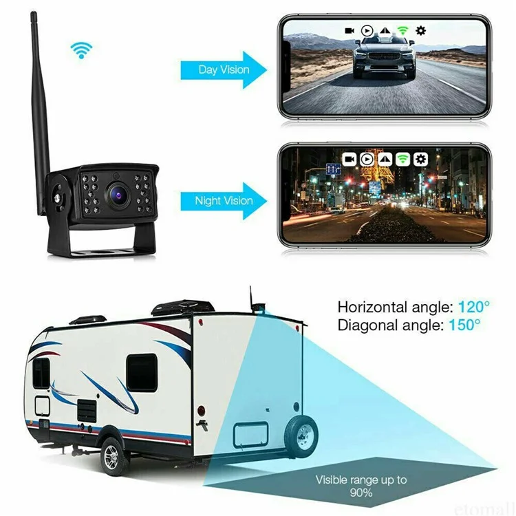 W105 Per Veicolo Telecamera di Retromarcia Wireless 18 LED Visione Notturna HD 1080P IP67 Impermeabile Ampio Angolo WiFi Cam