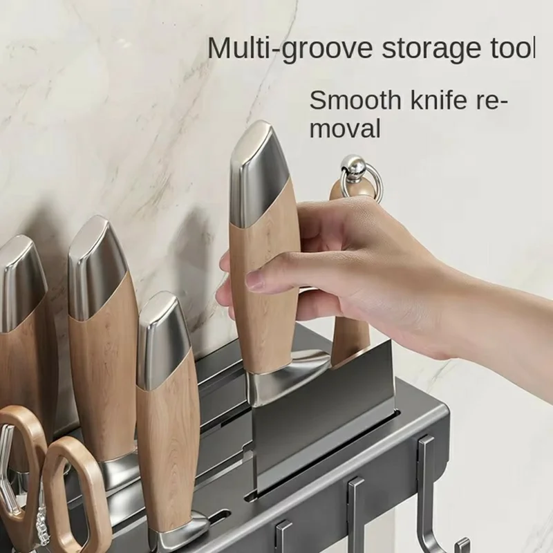 30cm Kitchen Organizer Rack Wall Mounted Spice Holder Knife Storage Towel Bar Multifunction Shelf - Tarnish