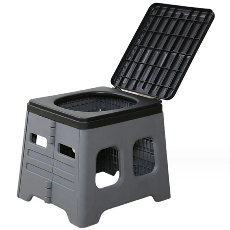 Sedile WC pieghevole portatile per viaggi in auto Risparmio di spazio Sedia da campeggio all'aperto con coperchio - Grigio