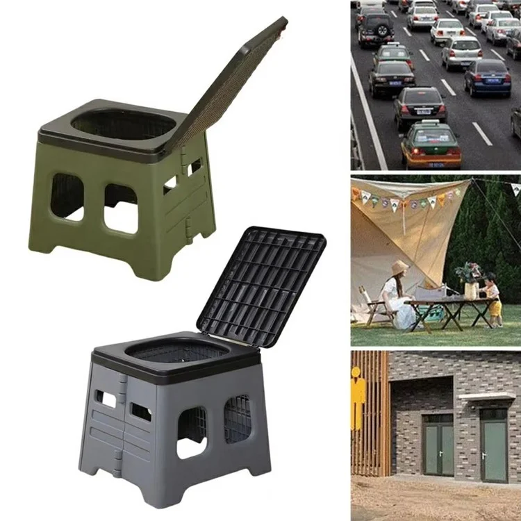 Sedile WC pieghevole portatile per viaggi in auto Risparmio di spazio Sedia da campeggio all'aperto con coperchio - Grigio