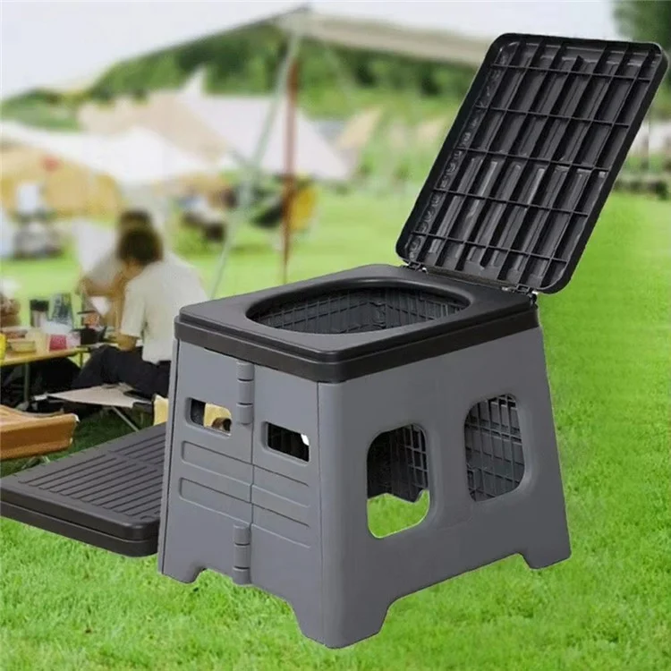 Sedile WC pieghevole portatile per viaggi in auto Risparmio di spazio Sedia da campeggio all'aperto con coperchio - Grigio