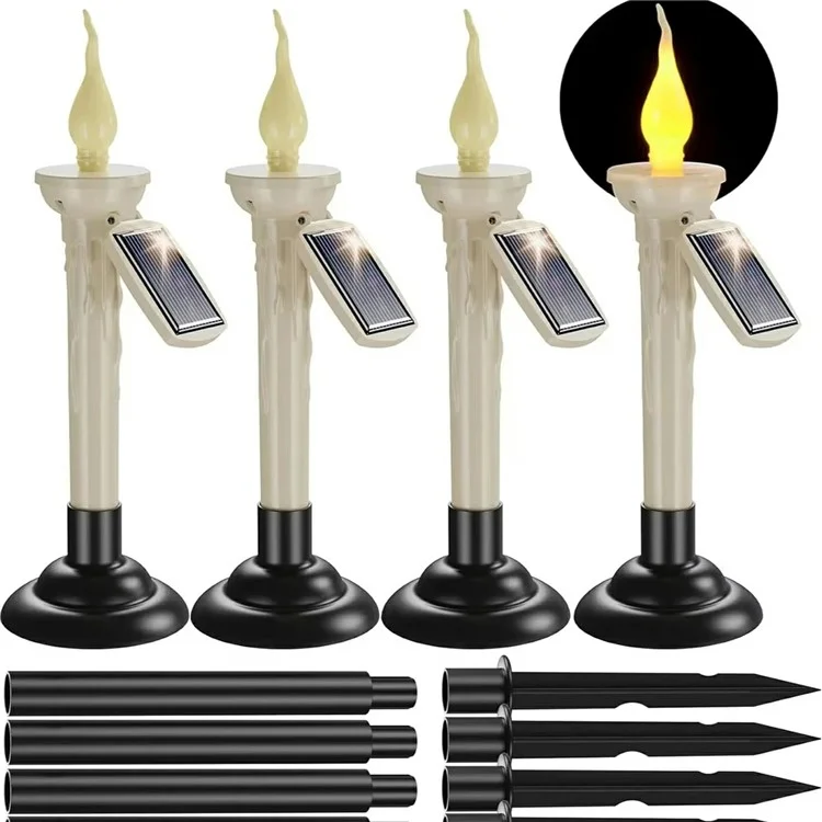4 Peças de Luzes de Vela Solar para Exterior LED Lâmpadas de Estaca para Jardim Decoração de Halloween para Gramado / Pátio / Quintal
