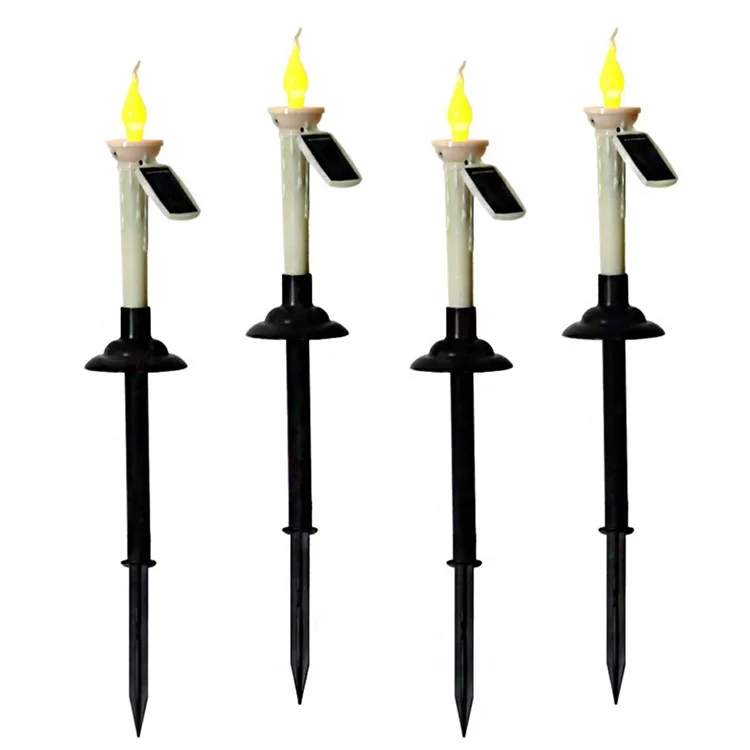 4 Peças de Luzes de Vela Solar para Exterior LED Lâmpadas de Estaca para Jardim Decoração de Halloween para Gramado / Pátio / Quintal